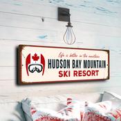 Hudson Bay Mountain Ski Resort Sign – Retro Ski Resort Wall Sign, Full Color UV Print, Durable Aluminum Composite, Easy Mount Pre-Drilled Holes - 12-x-4-inches