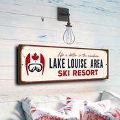 Lake Louise Area Ski Resort Sign – Vintage Style Ski Resort Sign, Full Color UV Print, Weatherproof Aluminum Composite, Easy Mount Pre-Drilled Holes - 24-x-8-inches