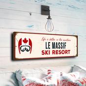 Le Massif Ski Resort Sign – Classic Vintage Ski Decor Sign, UV Protected Full Color Print, Durable Aluminum Composite, Mount Ready Pre-Drilled Holes - 24-x-8-inches image