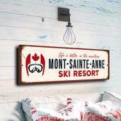 Mont-Sainte-Anne Ski Resort Sign – Retro Ski Resort Wall Sign, UV Protected Fade Resistant Print, Weatherproof Aluminum Composite, Pre-Drilled Holes - 24-x-8-inches