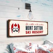 Mont Sutton Ski Resort Sign – Retro Ski Resort Wall Sign, UV Protected Fade Resistant Print, Aluminum Composite, Pre-Drilled Holes for Mounting - 12-x-4-inches