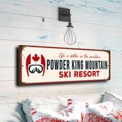 Powder King Mountain Ski Resort Sign – Vintage Style Ski Resort Sign, UV Protected Full Color Print, Aluminum Composite, Mount Ready Pre-Drilled Holes - 24-x-8-inches