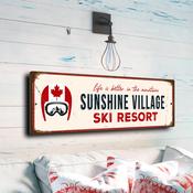 Sunshine Village Ski Resort Sign – Rustic Vintage Ski Resort Sign, UV Protected Full Color Print, Weatherproof Aluminum Composite, Easy Mount - 24-x-8-inches