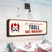 Troll Ski Resort Sign – Classic Vintage Ski Decor Sign, UV Protected Fade Resistant Print, Weatherproof Aluminum Composite, Pre-Drilled Holes - 24-x-8-inches