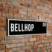 Bellhop Street Sign - Personalized Metal Road Signs, Gifts for Co-worker, Colleague Gift, Durable Heavy Duty plaque - 12-x-4-inches