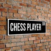 Chess Player Street Sign - Personalized Metal Road Signs, Gifts for Co-worker, Colleague Gift, Durable Heavy Duty plaque - 24-x-8-inches