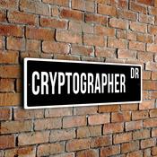 Cryptographer Street Sign - Personalized Metal Road Signs, Gifts for Co-worker, Colleague Gift, Durable Heavy Duty plaque - 12-x-4-inches