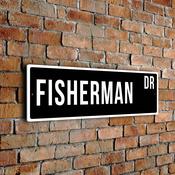 Fisherman Street Sign - Personalized Metal Road Signs, Gifts for Co-worker, Colleague Gift, Durable Heavy Duty plaque - 20-x-6-inches