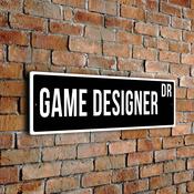 Game Designer Street Sign - Personalized Metal Road Signs, Gifts for Co-worker, Colleague Gift, Durable Heavy Duty plaque - 24-x-8-inches