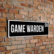 Game Warden Street Sign - Personalized Metal Road Signs, Gifts for Co-worker, Colleague Gift, Durable Heavy Duty plaque - 12-x-4-inches image