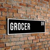 Grocer Street Sign - Personalized Metal Road Signs, Gifts for Co-worker, Colleague Gift, Durable Heavy Duty plaque - 20-x-6-inches image
