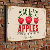 Personalized Apples Sign – Vintage Style, Full Color UV Protected Print, Durable Weatherproof Aluminum Composite, Pre-Drilled Mounting Holes - 12-x-8