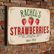 Personalized Strawberries Sign – Vintage Style, Full Color UV Protected Print, All-Weather Aluminum Composite, Pre-Drilled Mounting Holes - 14-x-10