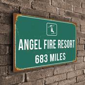 Angel Fire Ski Resort Distance Sign – Ski Resort Distance Metal Sign, Any Miles or KM, Full Color UV Protected Print, Durable Aluminum Composite - 14-x-10