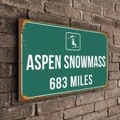 Aspen Snowmass Ski Resort Distance Sign – Ski Resort Distance Metal Sign, Miles or Kilometers, Full Color UV Protected Print - 12-x-8