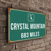 Crystal Mountain Ski Resort Distance Sign – Ski Resort Mileage Sign, Miles or Kilometers, Full Color UV Protected Print, Durable Aluminum Composite - 14-x-10