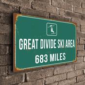 Great Divide Ski Area Ski Resort Distance Sign – Ski Resort Mileage Sign, Miles or KM, UV Protected Full Color Print, Weatherproof Aluminum Composite - 14-x-10