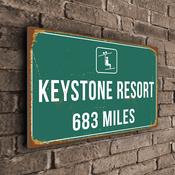 Keystone Ski Resort Distance Sign – Custom Ski Resort Distance Sign, Miles or KM, UV Protected Full Color Print, Weatherproof Aluminum Composite - 12-x-8