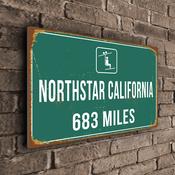 Northstar California Ski Resort Distance Sign – Ski Resort Mileage Sign, Miles or KM, Full Color UV Print, Aluminum Composite - 14-x-10