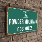 Powder Mountain Ski Resort Distance – Ski Resort Distance Metal Sign, Miles or Kilometers, UV Protected Full Color Print - 20-x-14-inches