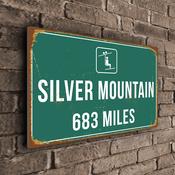 Silver Mountain Ski Resort Distance Sign – Ski Resort Directional Distance Sign, Custom Miles or Kilometers, Full Color UV Print - 20-x-14-inches