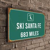 Ski Santa Fe Ski Resort Distance Sign – Personalized Ski Resort Distance Sign, Custom Miles or Kilometers, Full Color UV Protected Print - 12-x-8