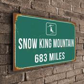 Snow King Mountain Ski Resort Distance Sign – Ski Resort Distance Metal Sign, Custom KM or Miles, UV Protected Full Color Print - 14-x-10