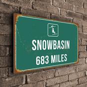 Snowbasin Ski Resort Distance Sign – Custom Distance to Ski Resort Sign, Custom Miles or KM, Full Color UV Protected Print - 14-x-10