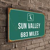 Sun Valley Ski Resort Distance Sign – Ski Resort Mileage Sign, Custom Miles or Kilometers, Full Color UV Protected Print, Durable Aluminum Composite - 12-x-8