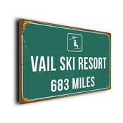 Vail Ski Resort Distance Sign – Custom Ski Resort Distance Sign, Custom KM or Miles, Full Color UV Print, Aluminum Composite - 14-x-10
