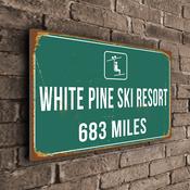 White Pine Ski Resort Distance Sign – Custom Distance to Ski Resort Sign, Custom KM or Miles, Full Color UV Protected Print, Aluminum Composite - 16-x-12