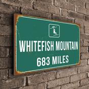 Whitefish Mountain Ski Resort Distance Sign – Ski Resort Distance Metal Sign, Custom Miles or Kilometers, Full Color UV Protected Print - 14-x-10
