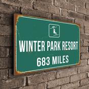 Winter Park Resort Ski Resort Distance Sign – Ski Resort Directional Distance Sign, Custom Miles or Kilometers, Full Color UV Print - 12-x-8