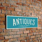 Antiques Wall Sign – Rustic Vintage Business Sign, Full Color UV Print, Aluminum Composite, Holes Punched for Easy Installation - 24-x-8-inches / blue