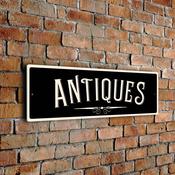 Antiques Wall Sign – Rustic Vintage Business Sign, Full Color UV Print, Aluminum Composite, Holes Punched for Easy Installation - 20-x-6-inches / black