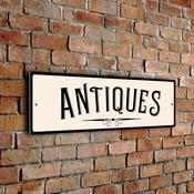 Antiques Wall Sign – Rustic Vintage Business Sign, Full Color UV Print, Aluminum Composite, Holes Punched for Easy Installation - 20-x-6-inches / cream-black-text