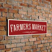 Farmers Market Sign – Retro Business Wall Sign, UV Protected Fade Resistant Print, Aluminum Composite, Pre-Punched Holes for Mounting - 24-x-8-inches / red