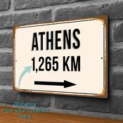 Athens City Distance Sign | Custom Location Sign | City Travel Souvenir | Add any Miles or KM - 12-x-8