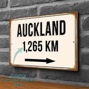 Auckland City Distance Sign | Custom Location Sign | City Travel Souvenir | Add any Miles or KM - 12-x-8