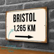 Bristol City Distance Sign | Custom Location Sign | City Travel Souvenir | Add any Miles or KM - 14-x-10