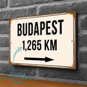 Budapest City Distance Sign | Custom Location Sign | City Travel Souvenir | Add any Miles or KM - 9-x-6