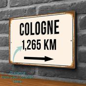 Cologne City Distance Sign | Custom Location Sign | City Travel Souvenir | Add any Miles or KM - 14-x-10