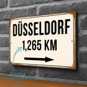 Düsseldorf City Distance Sign | Custom Location Sign | City Travel Souvenir | Add any Miles or KM - 14-x-10