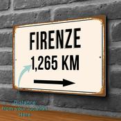 Firenze City Distance Sign | Custom Location Sign | City Travel Souvenir | Add any Miles or KM - 14-x-10