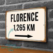 Florence City Distance Sign | Custom Location Sign | City Travel Souvenir | Add any Miles or KM - 9-x-6