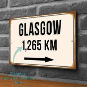 Glasgow City Distance Sign | Custom Location Sign | City Travel Souvenir | Add any Miles or KM - 14-x-10