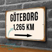 Göteborg City Distance Sign | Custom Location Sign | City Travel Souvenir | Add any Miles or KM - 16-x-12