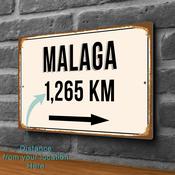 Malaga City Distance Sign | Custom Location Sign | City Travel Souvenir | Add any Miles or KM - 16-x-12