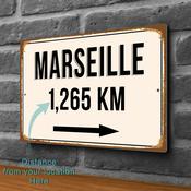 Marseille City Distance Sign | Custom Location Sign | City Travel Souvenir | Add any Miles or KM - 12-x-8
