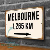 Melbourne City Distance Sign | Custom Location Sign | City Travel Souvenir | Add any Miles or KM - 14-x-10